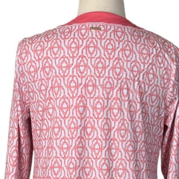 Cabana Life Tunic Dress V-neck Sleeveless Peach White Geo Women’s Plus Size 1X - Picture 9 of 14